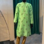 Lushkara Light Green Printed Mens Kurta Set with Gold Pajama