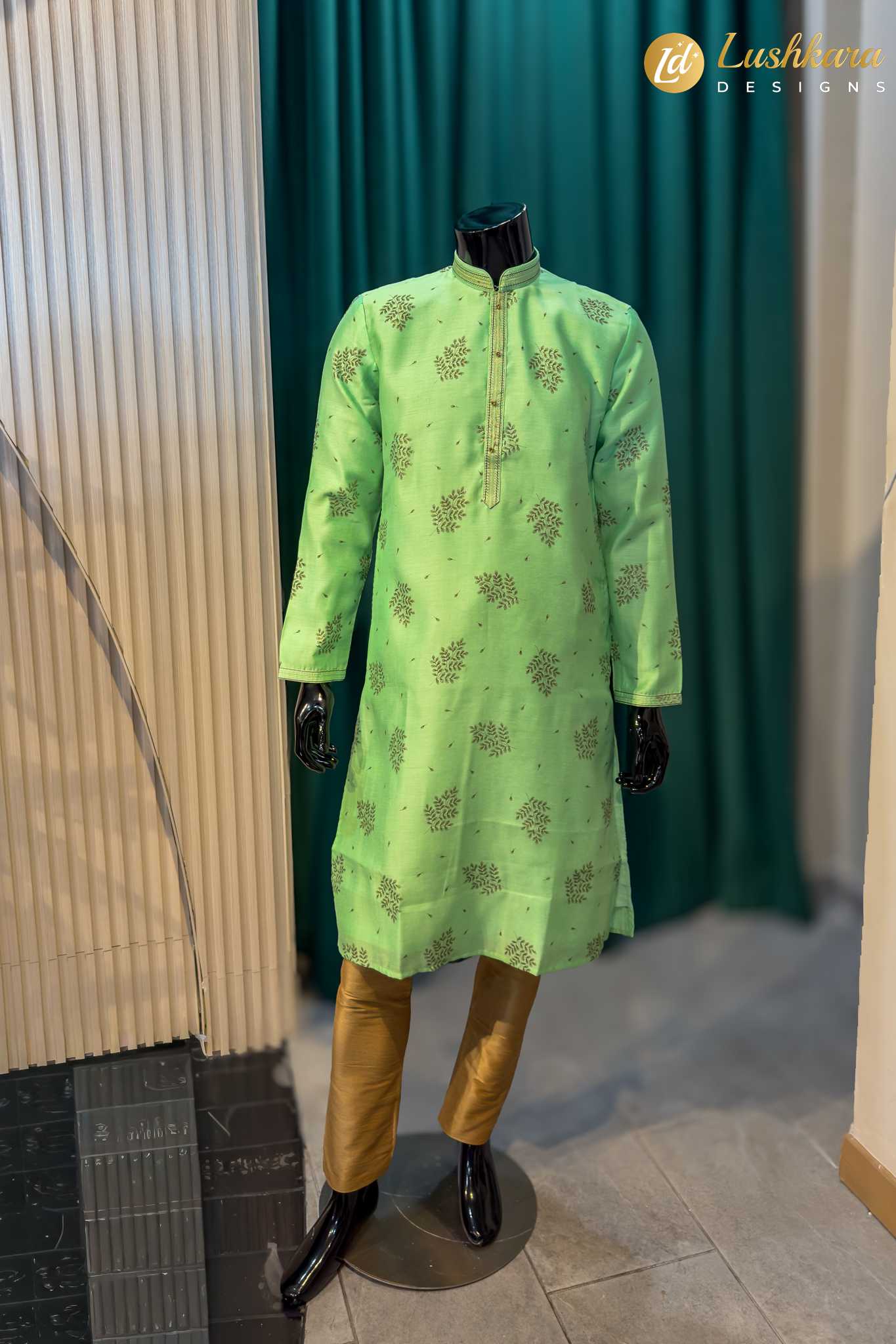 Lushkara Classic Green Printed Kurta for Men (Copy)