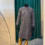 Lushkara Blue Printed Mens Kurta Set with Gold Pajama