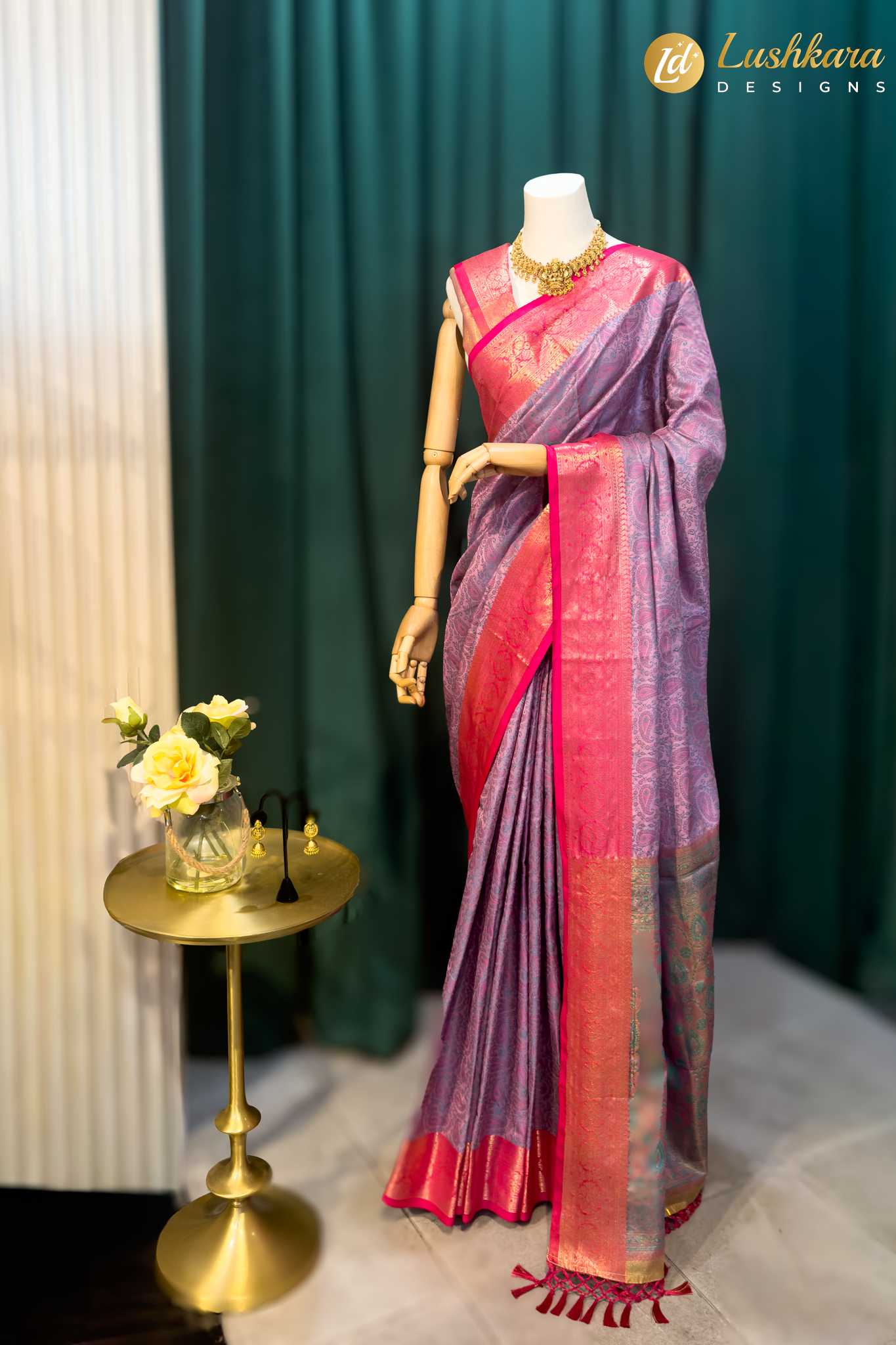 Lushkara Purple and Pink Banarasi Silk Saree