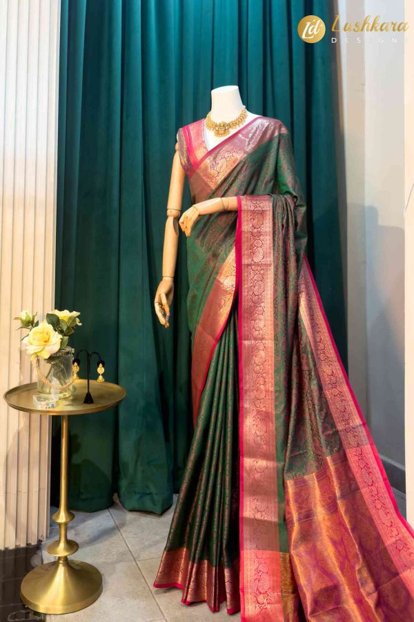 Lushkara Green and Pink Banarasi Silk Saree