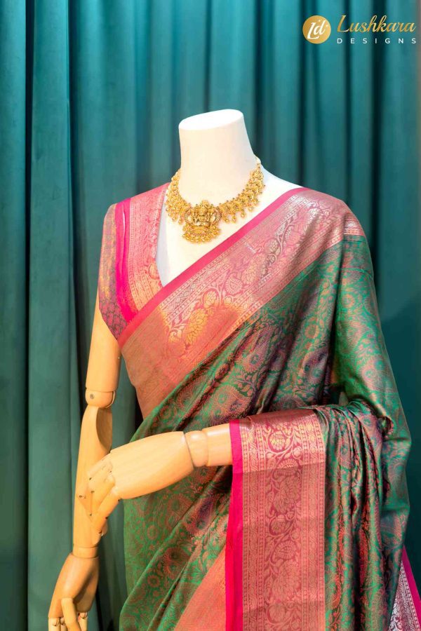 Lushkara Green and Pink Banarasi Silk Saree