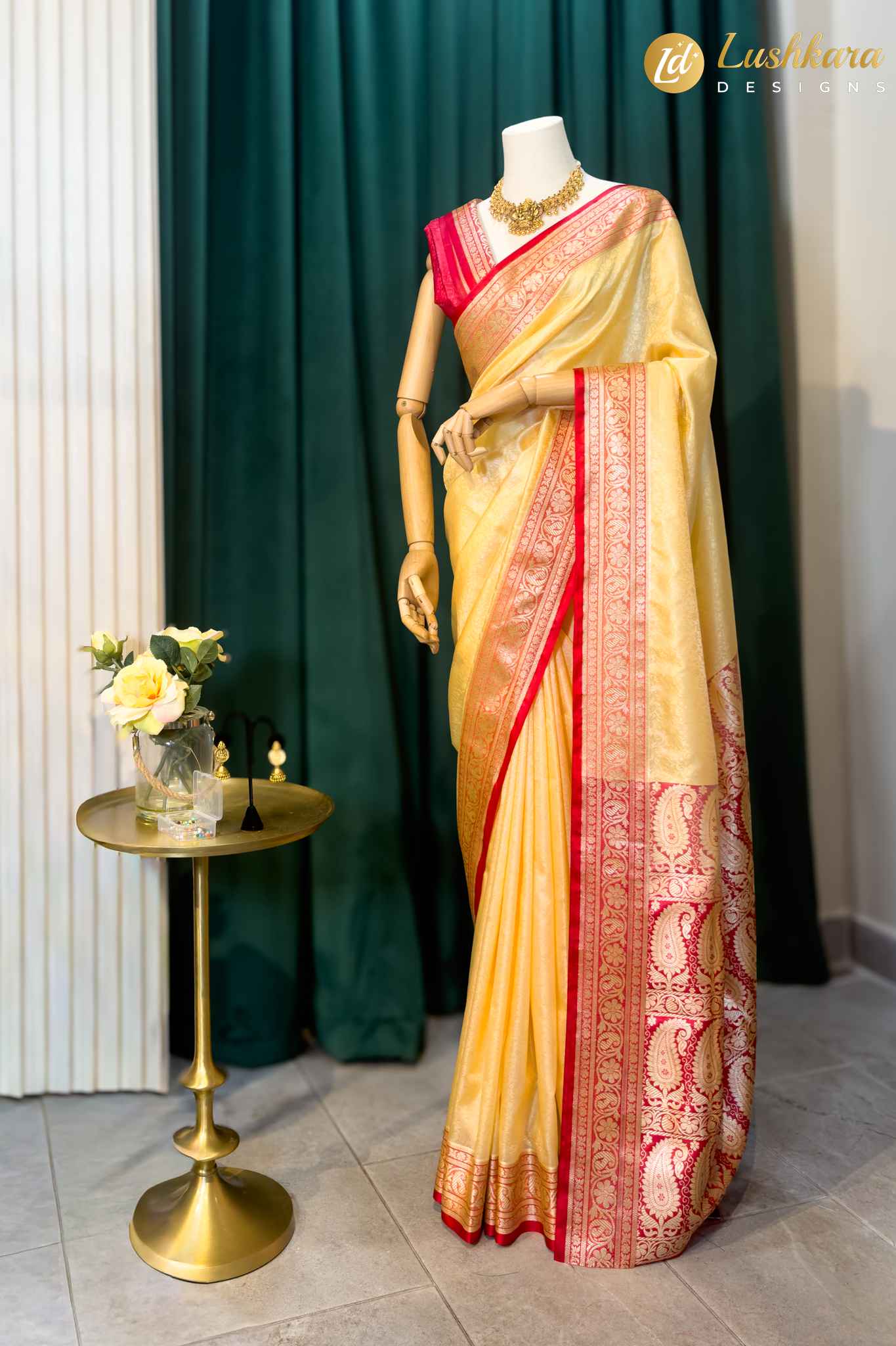Lushkara Yellow and Red Banarasi Silk Saree