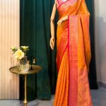 Lushkara Orange and Pink Banarasi Silk Saree