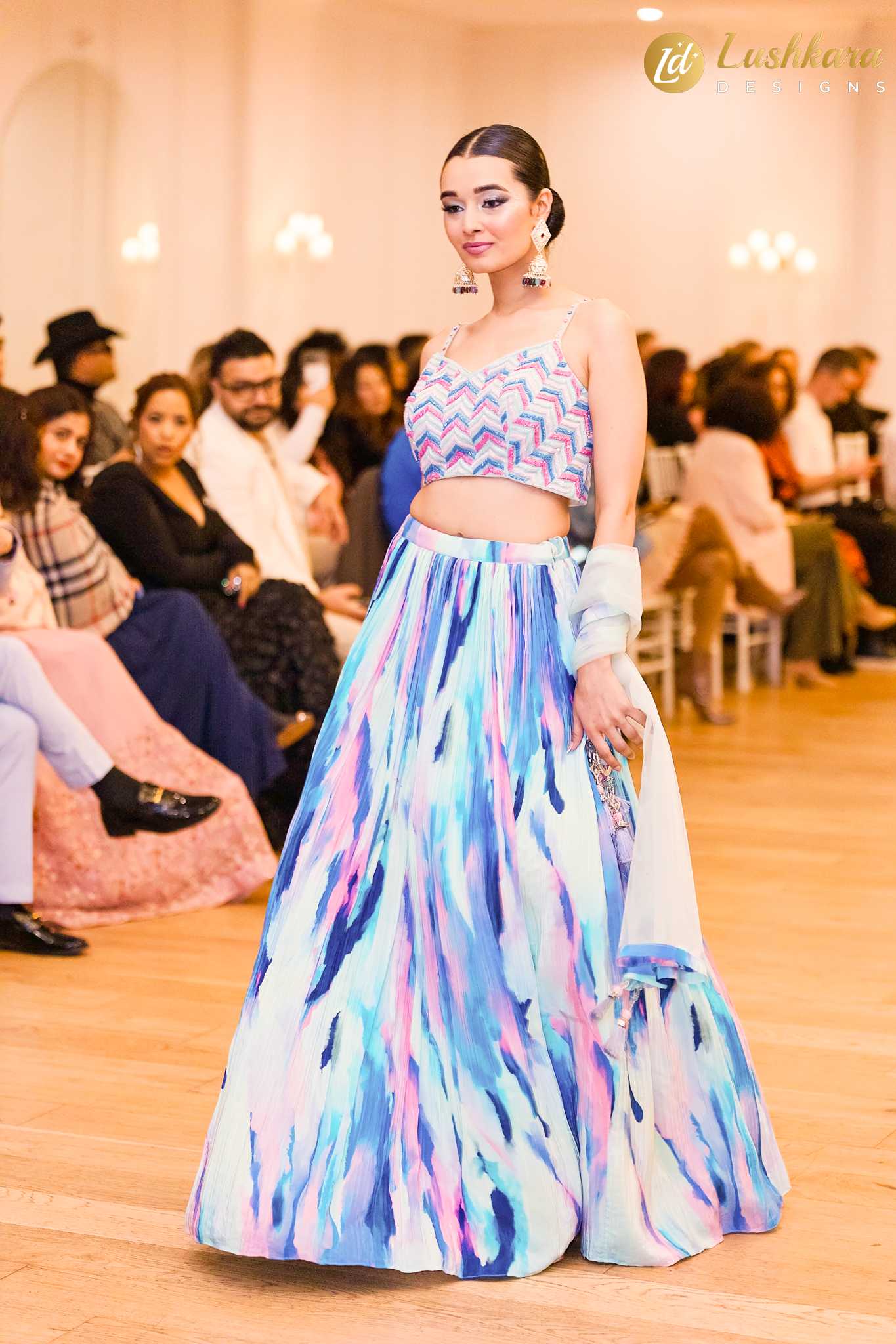 Lushkara Pastel Multicolor Crop Top With Flowing Skirt