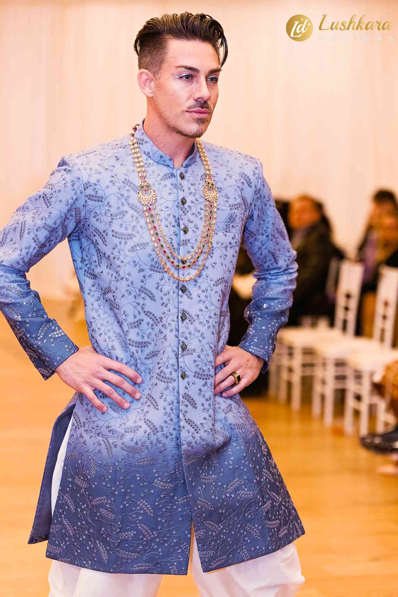 Lushkara Grey Ombre Embroidered Sherwani Set