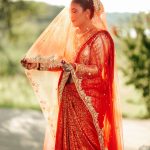 Lushkara Bridal Red Golden Banarasi Saree With Heavy Border