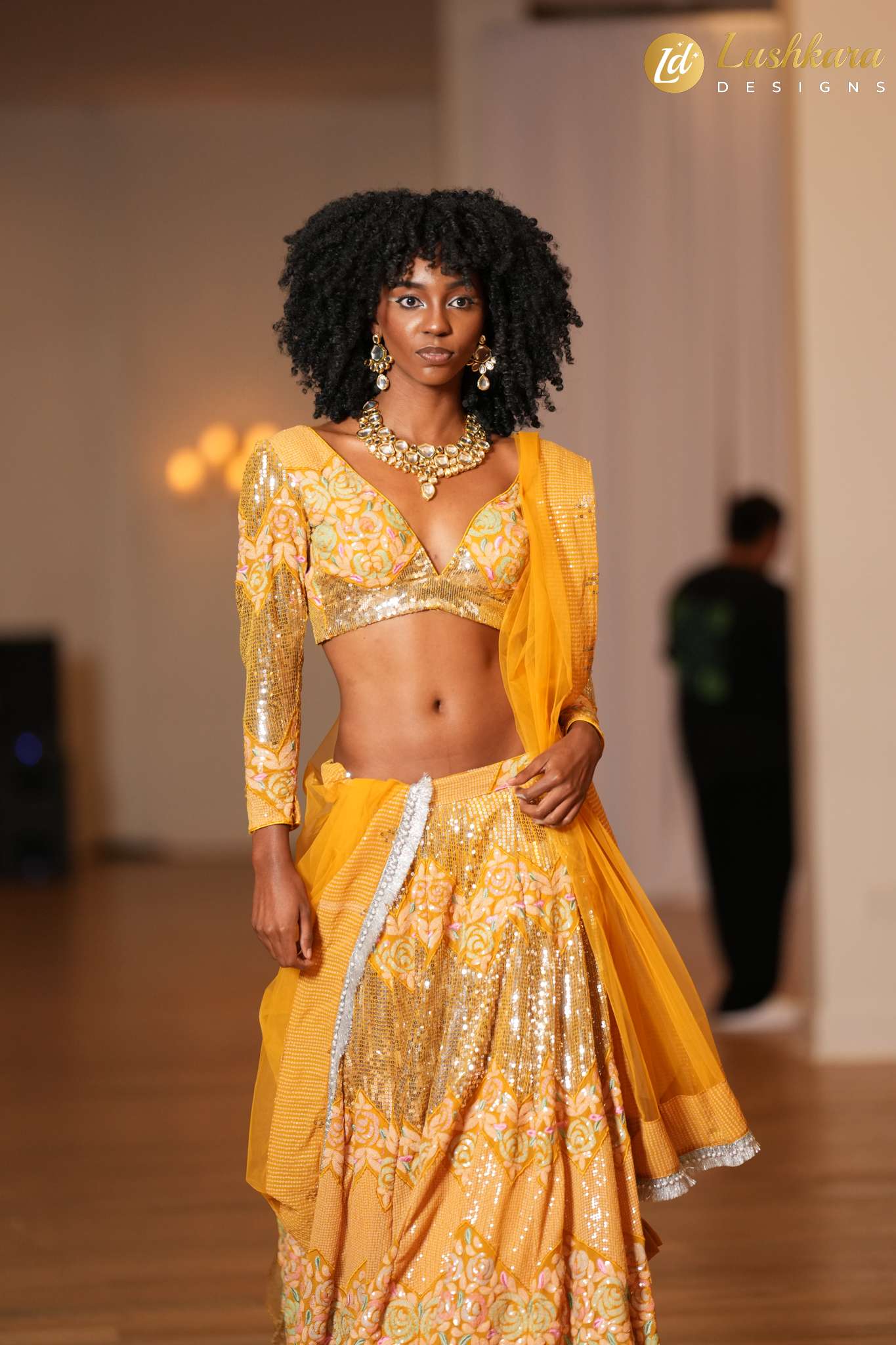 Lushkara Yellow Sequin Embroidered Lehenga Set