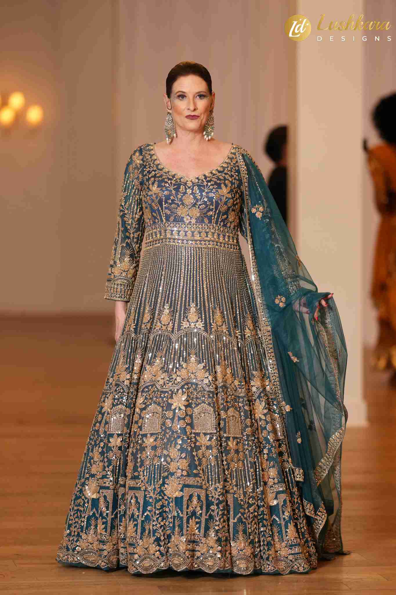 Lushkara Royal Blue Heavy Embroidered Gown Set