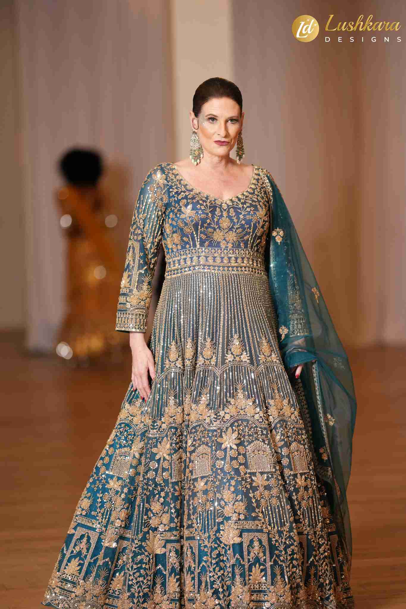 Lushkara Royal Blue Heavy Embroidered Gown Set