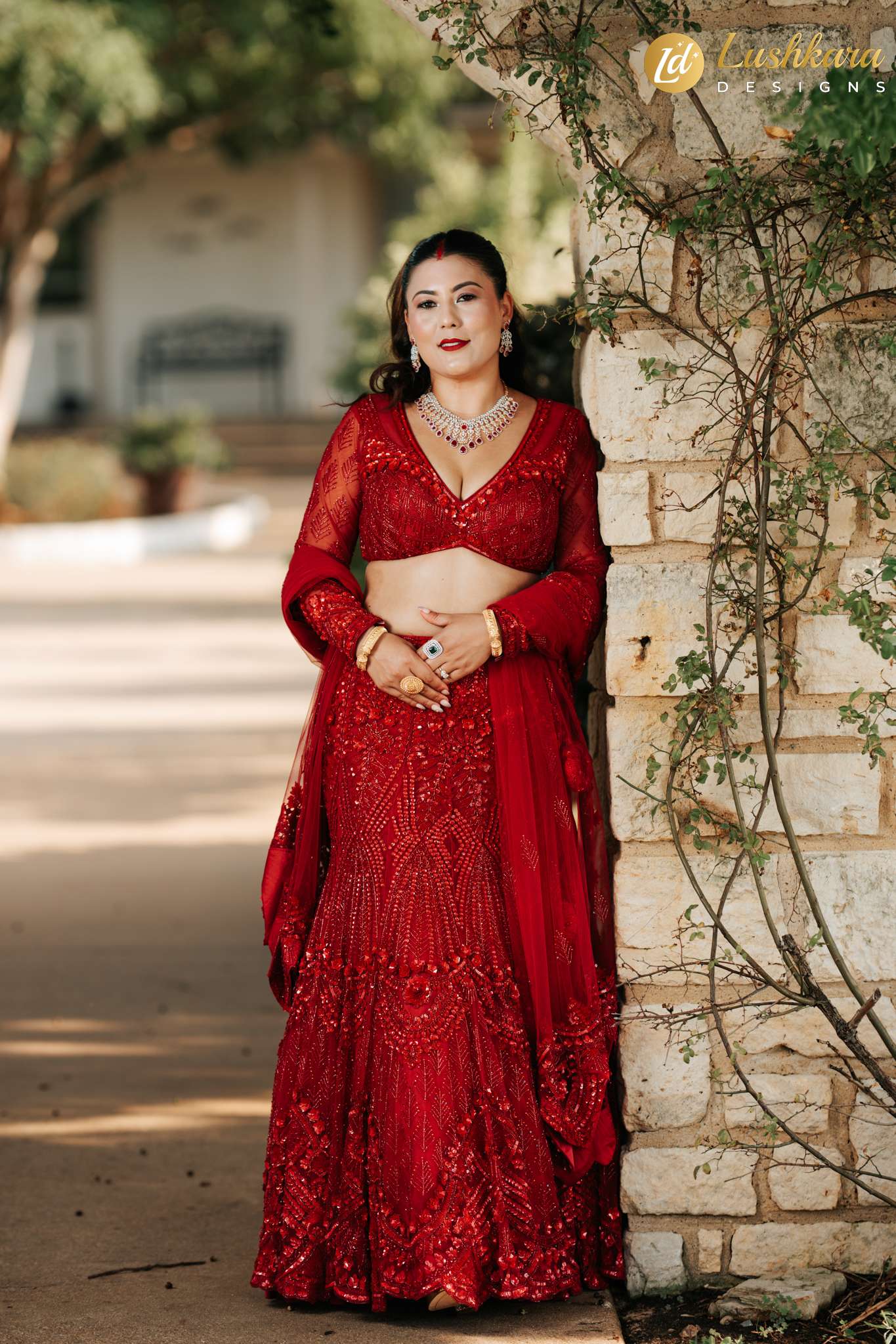 Lushkara Red Heavy Sequin Bridal Lehenga