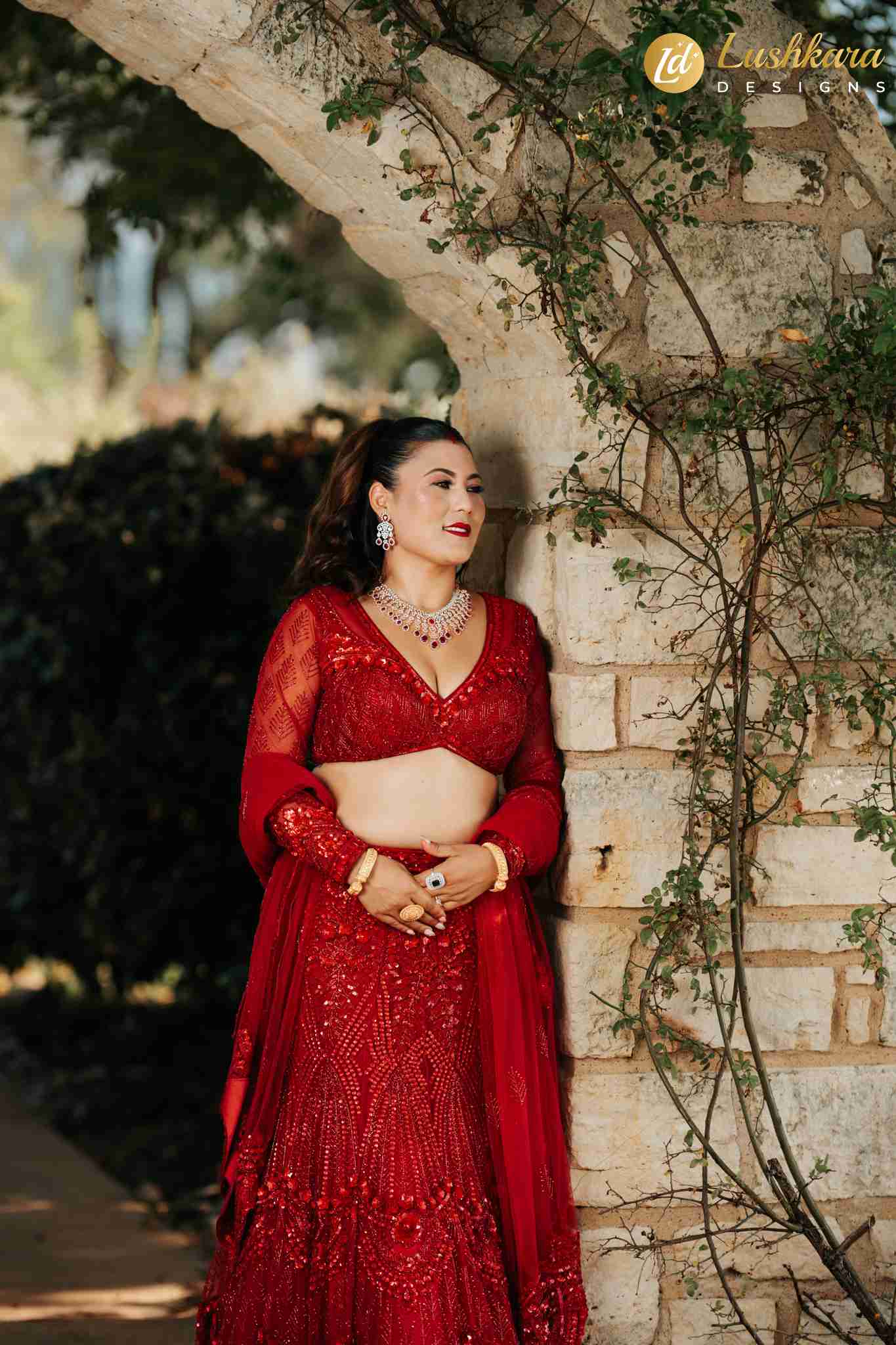 Lushkara Red Heavy Sequin Bridal Lehenga