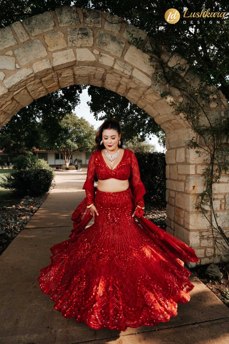 Lushkara Red Heavy Sequin Bridal Lehenga