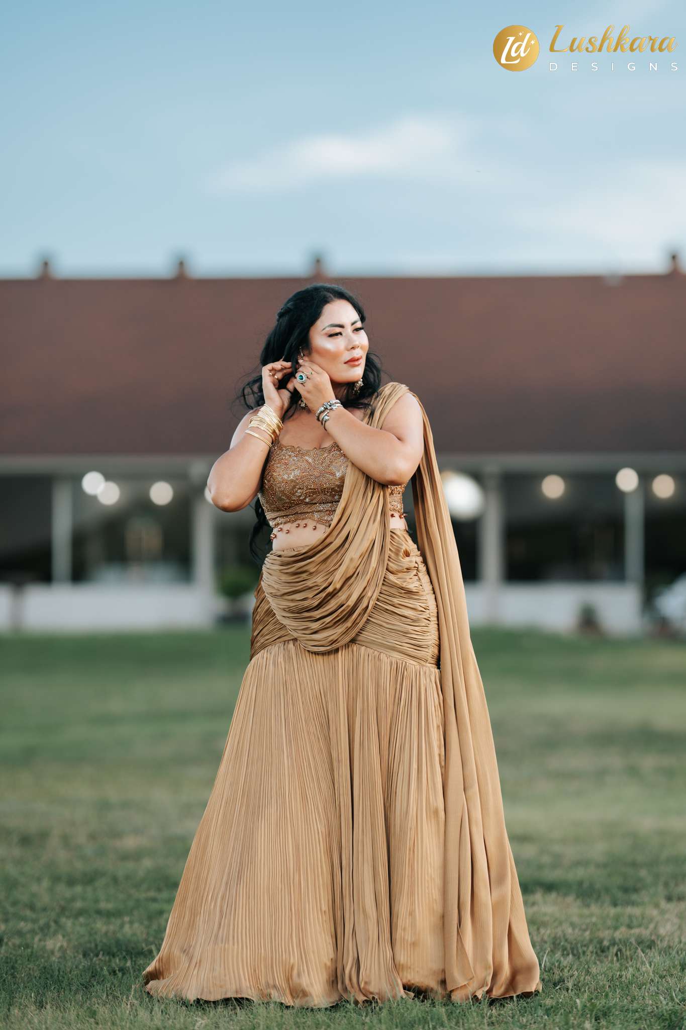 Lushkara Gold Draped Concept Lehenga