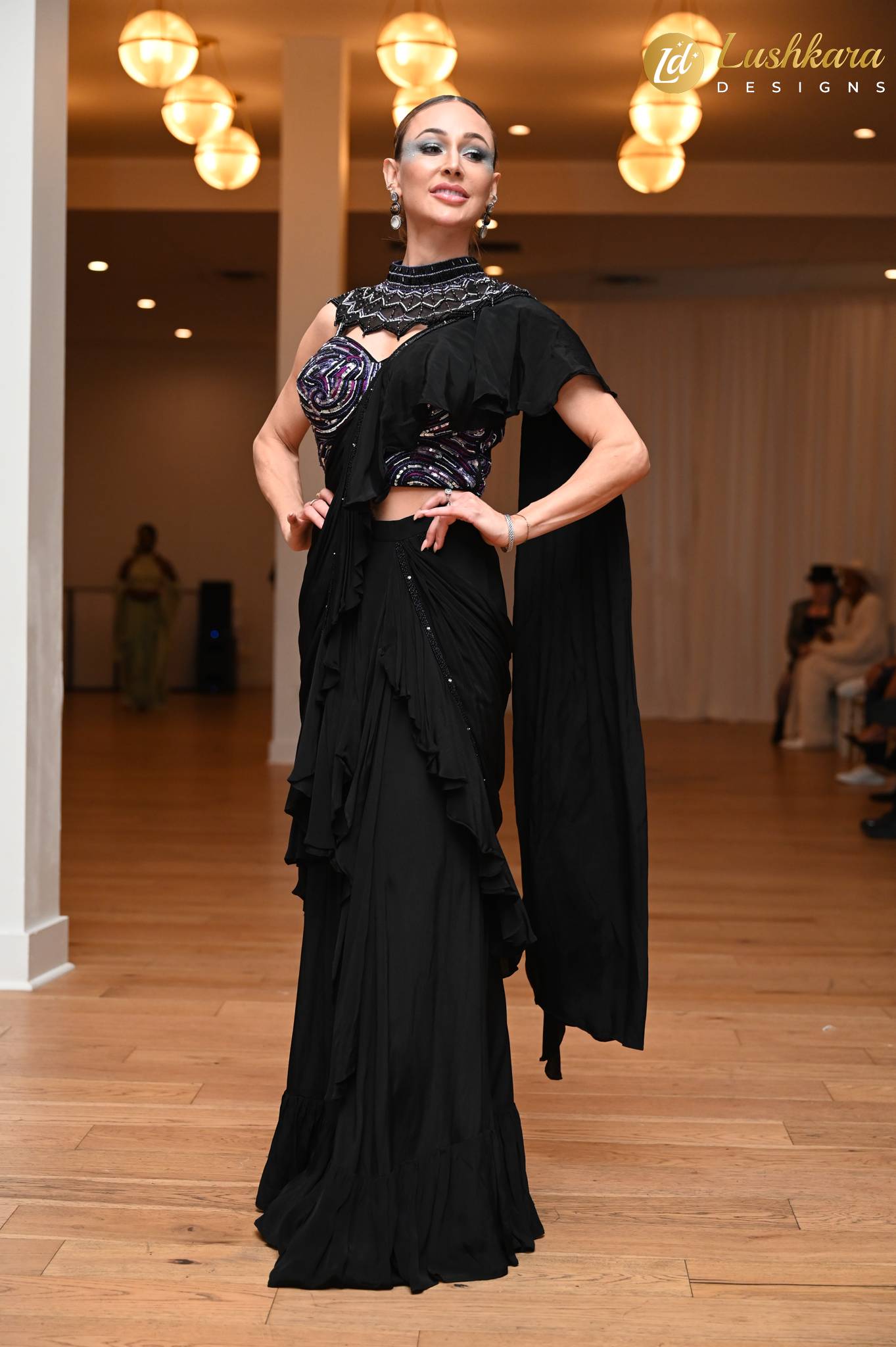 Lushkara Black Sequin Saree