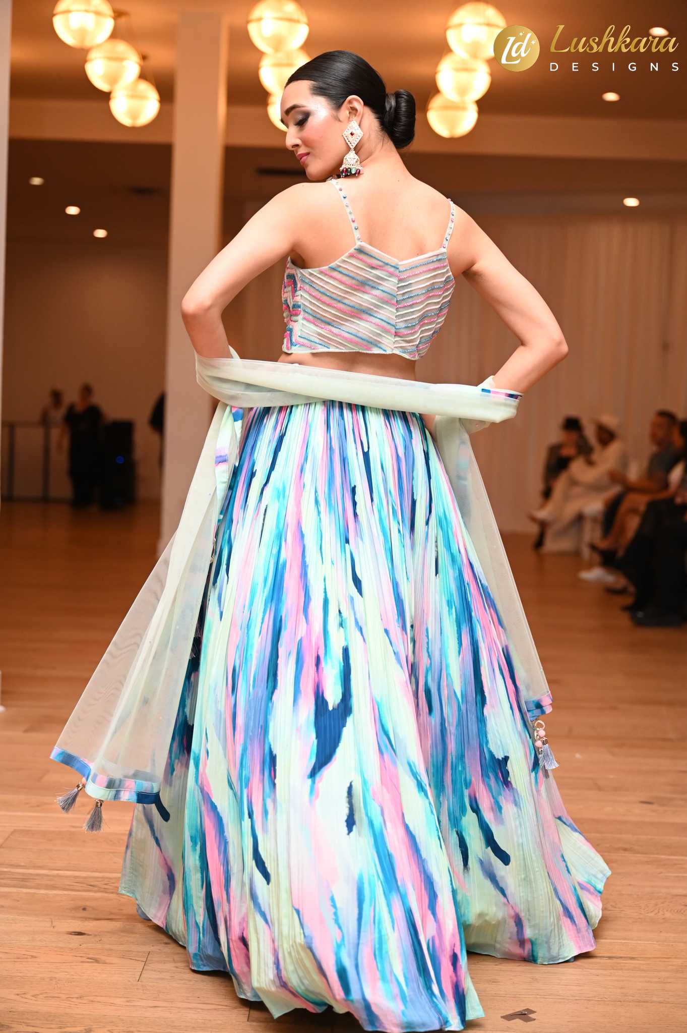 Lushkara Pastel Multicolor Crop Top With Flowing Skirt