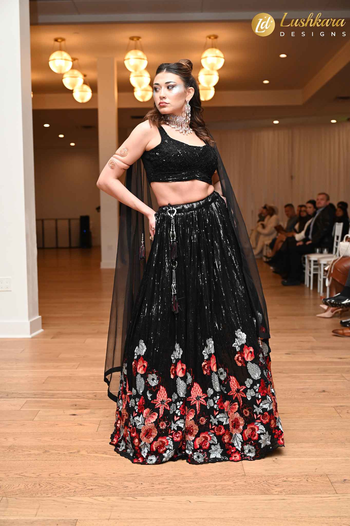 Lushkara Black Sequin Lehenga With Floral Embroidery