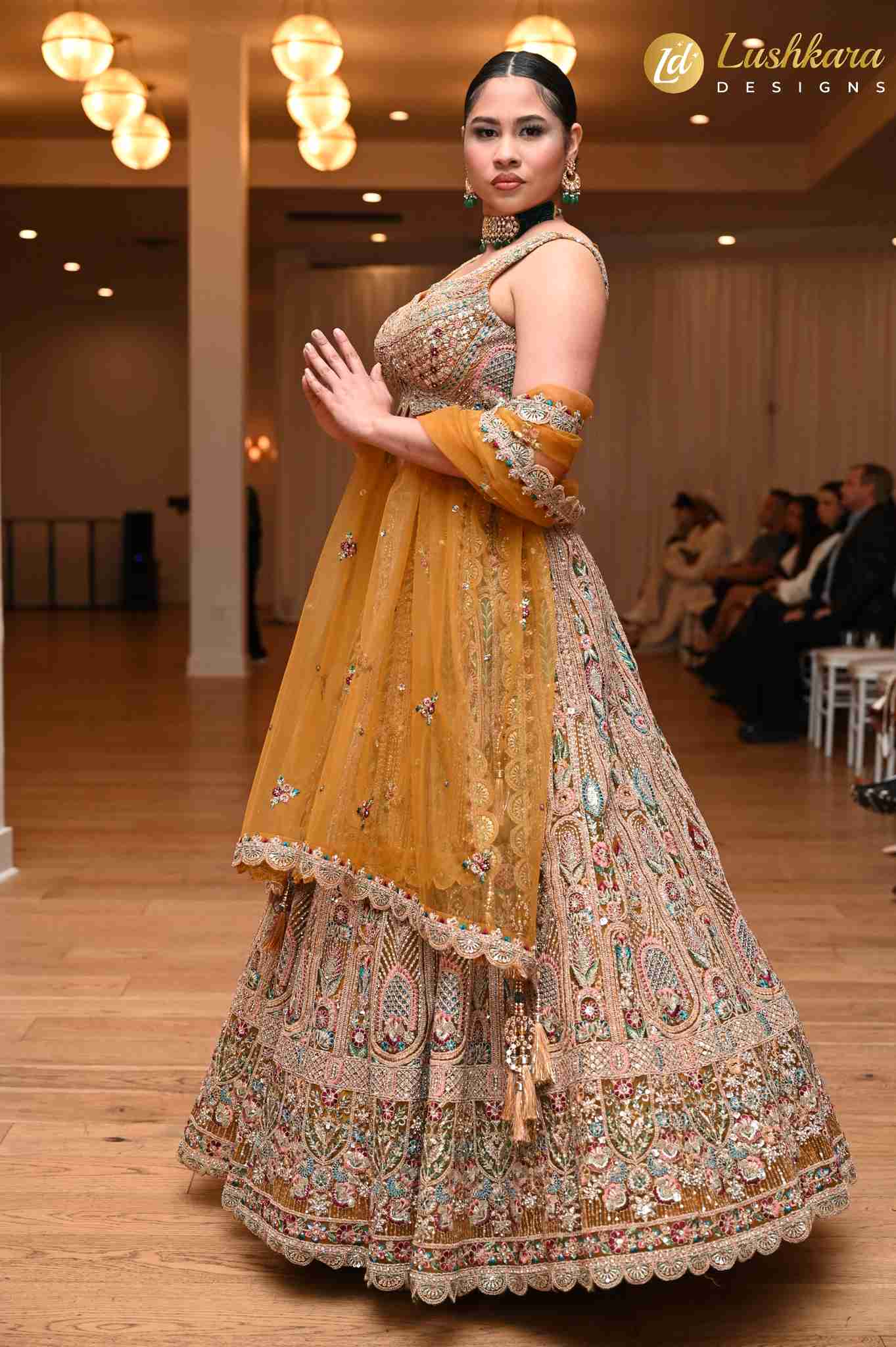 Lushkara Mustard Heavy Embroidered Lehenga Set