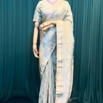 Lushkara Sky Blue Banarasi Silk Saree with Zari Polka Design