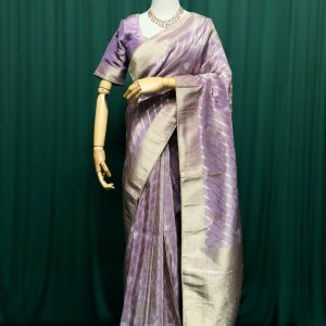 Lushkara Lavender Banarasi Silk Saree with Golden Zari Border