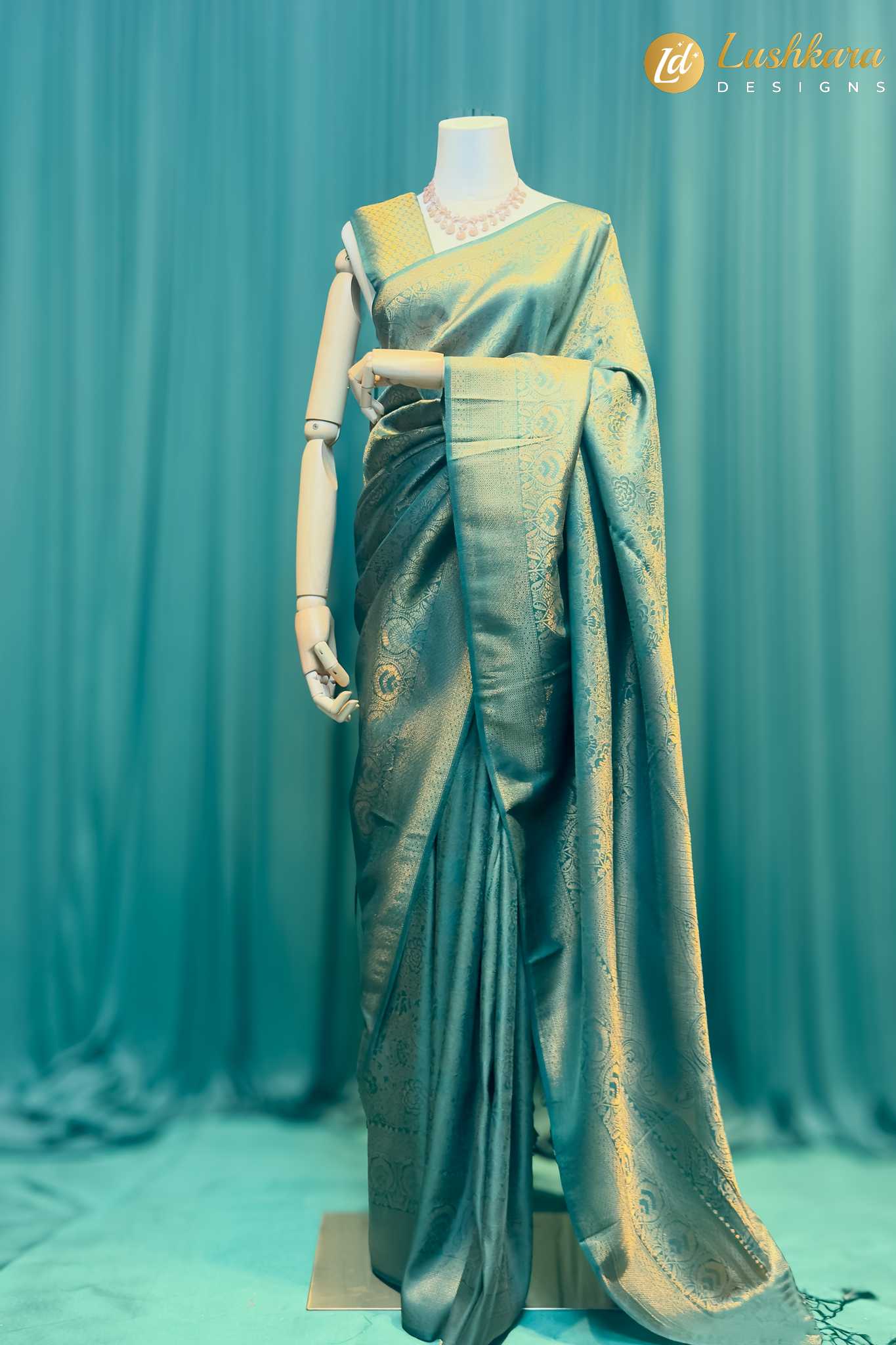 Lushkara Green Banarasi Silk Saree with Golden Zari Weaving