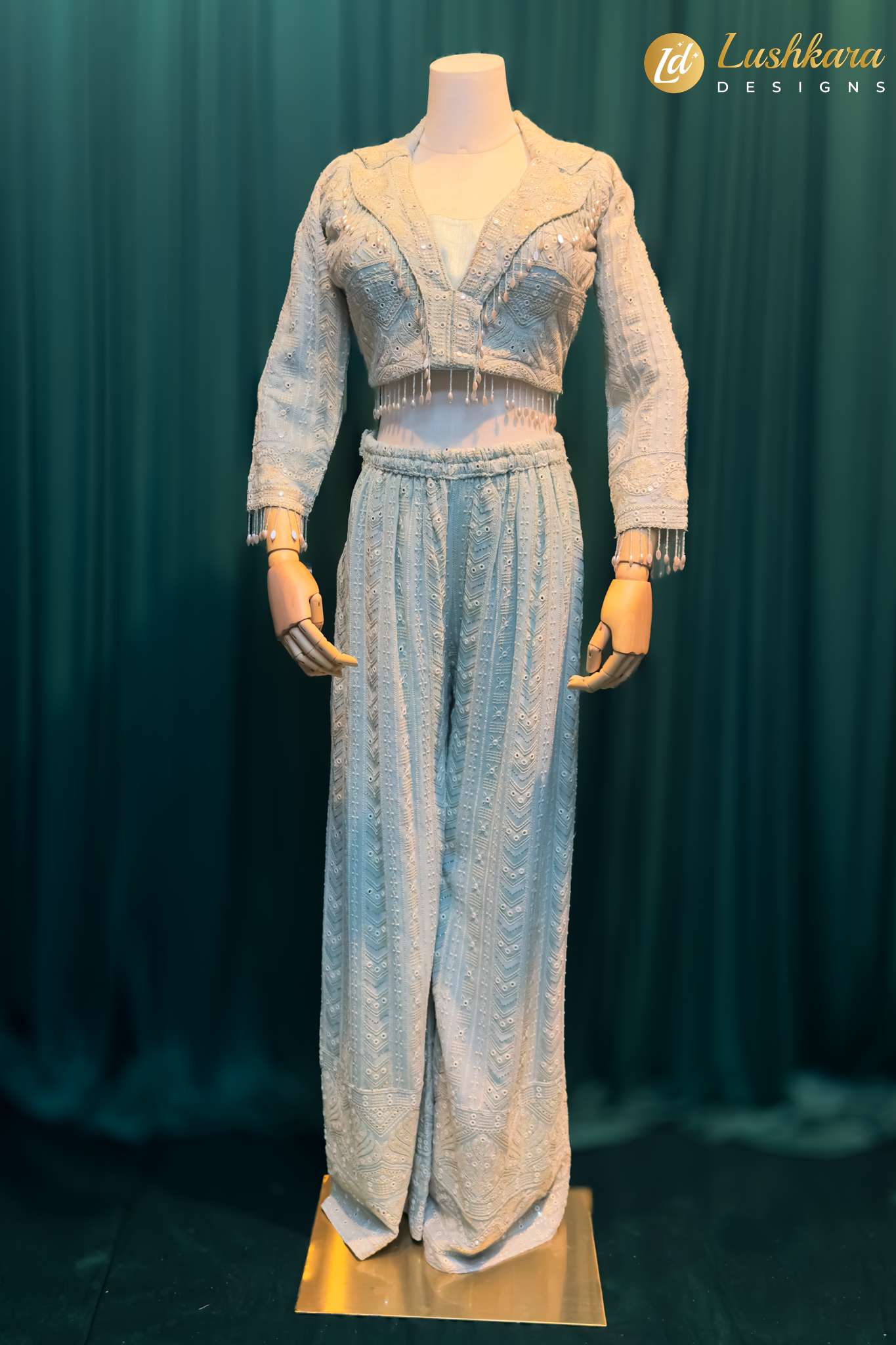 Lushkara Light Aqua Embroidered Pant Set