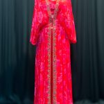 Lushkara Red Floral Fusion Wear with Embellished Border