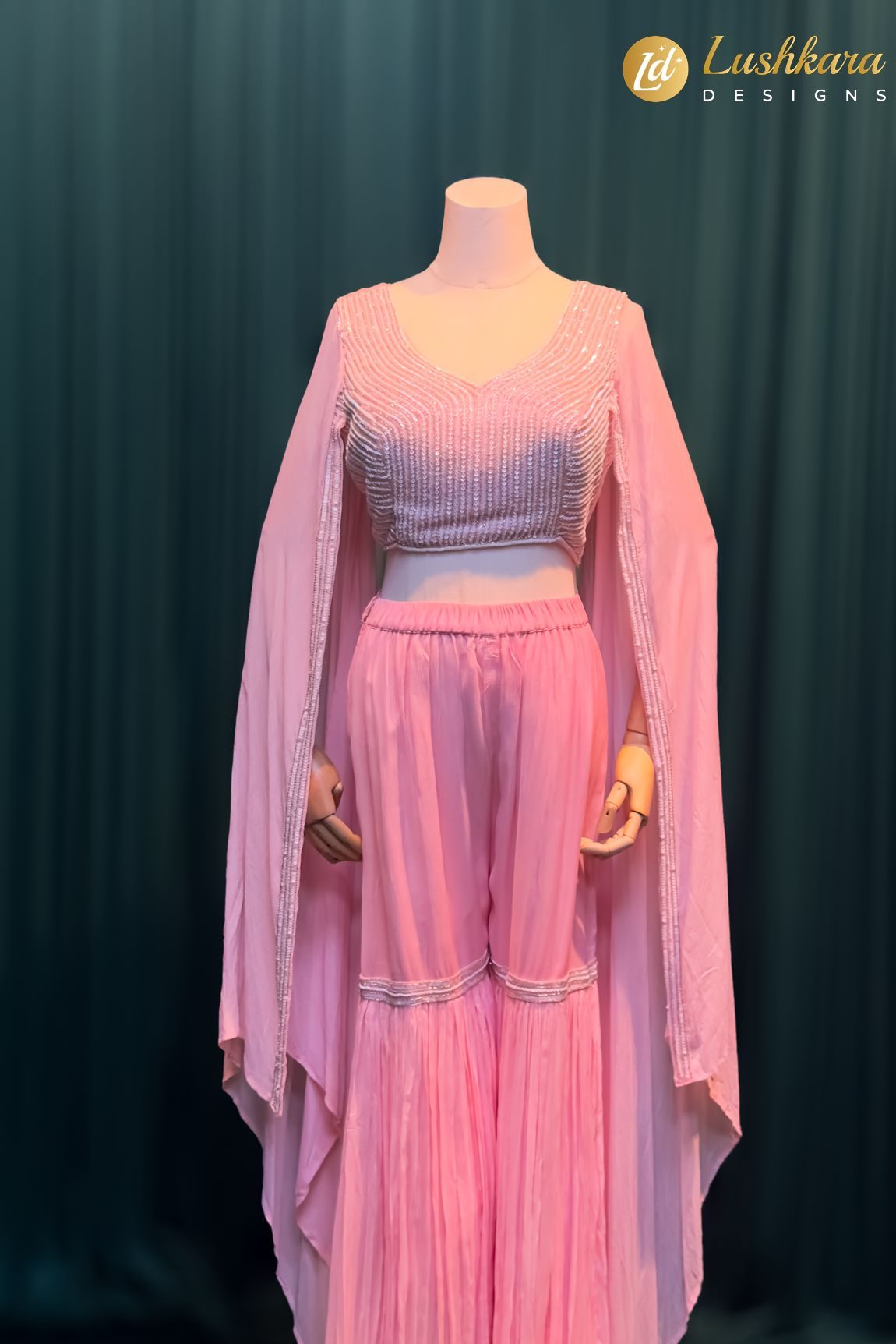 Lushkara Baby Pink Draped Coord Set with Sequin Blouse