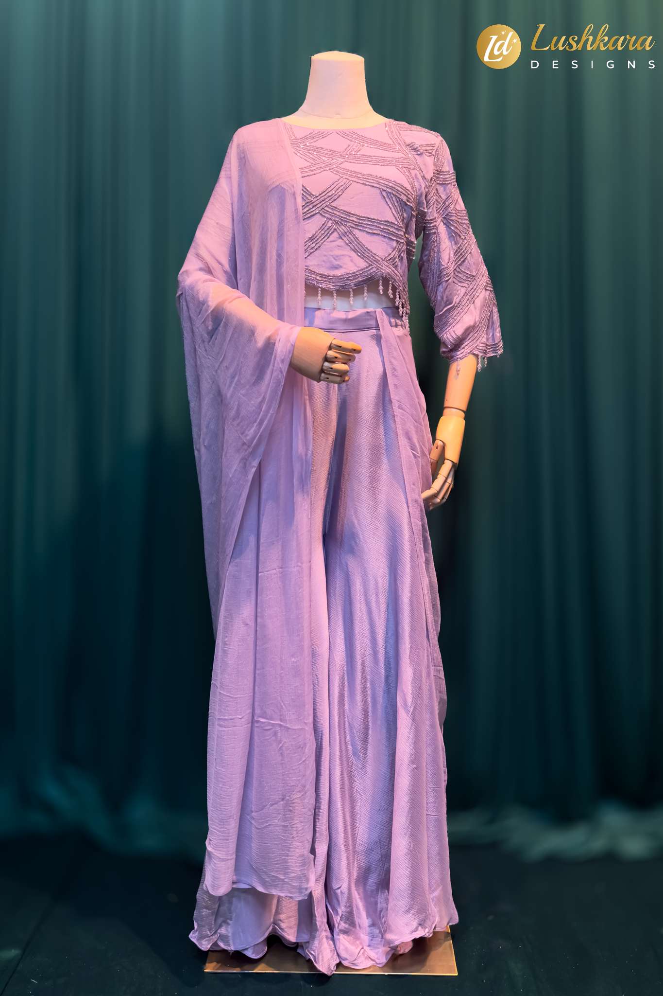 Lushkara Lavender Draped Coord Set with Bead Work Blouse