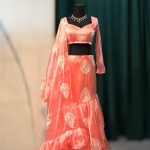 Lushkara Coral Printed Ruffle Lehenga with Thread Work Blouse