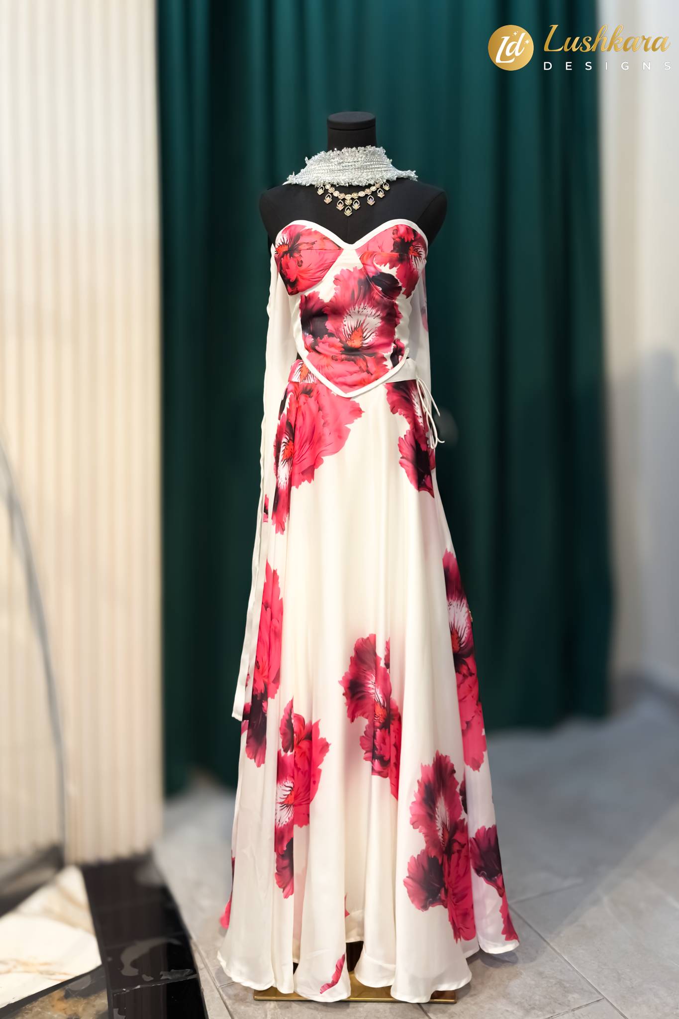 Lushkara Ivory Floral Printed Lehenga with Corset Blouse