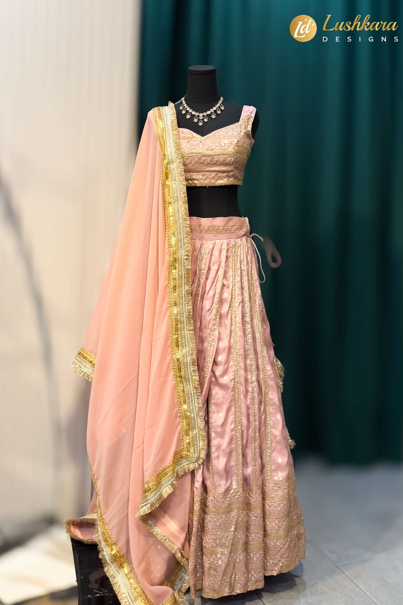 Lushkara Peach Pink Sequin Embroidered Lehenga Set