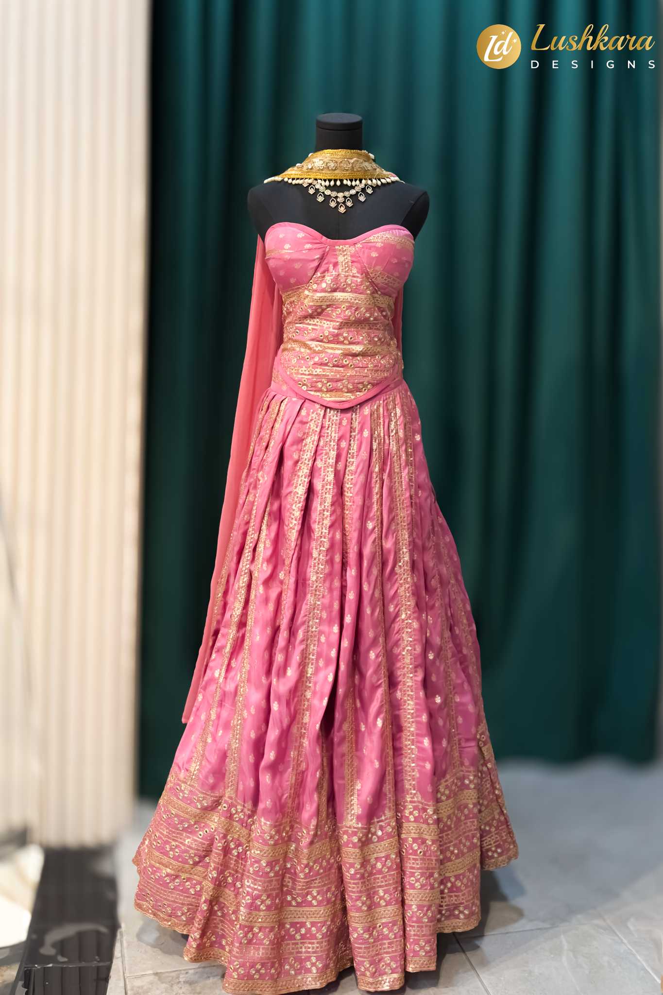 Lushkara Hot Pink Corset Lehenga with Sequin Embroidery