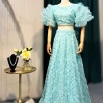 Lushkara Aqua Blue Ruffle Sleeve Embroidered Lehenga Set