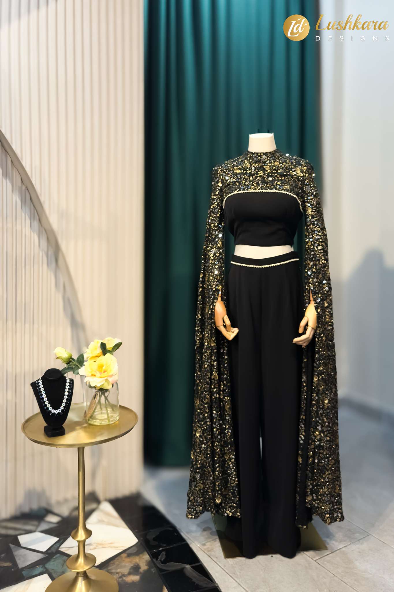 Lushkara Black Sequin Cape Style Co-Ord Set