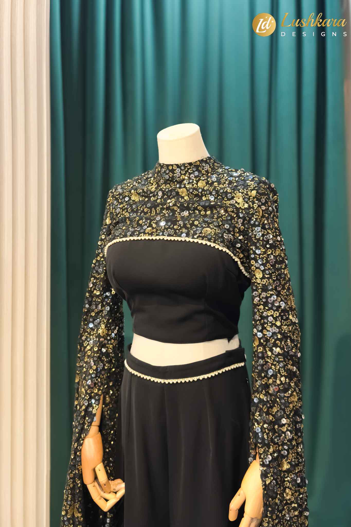 Lushkara Black Sequin Cape Style Co-Ord Set