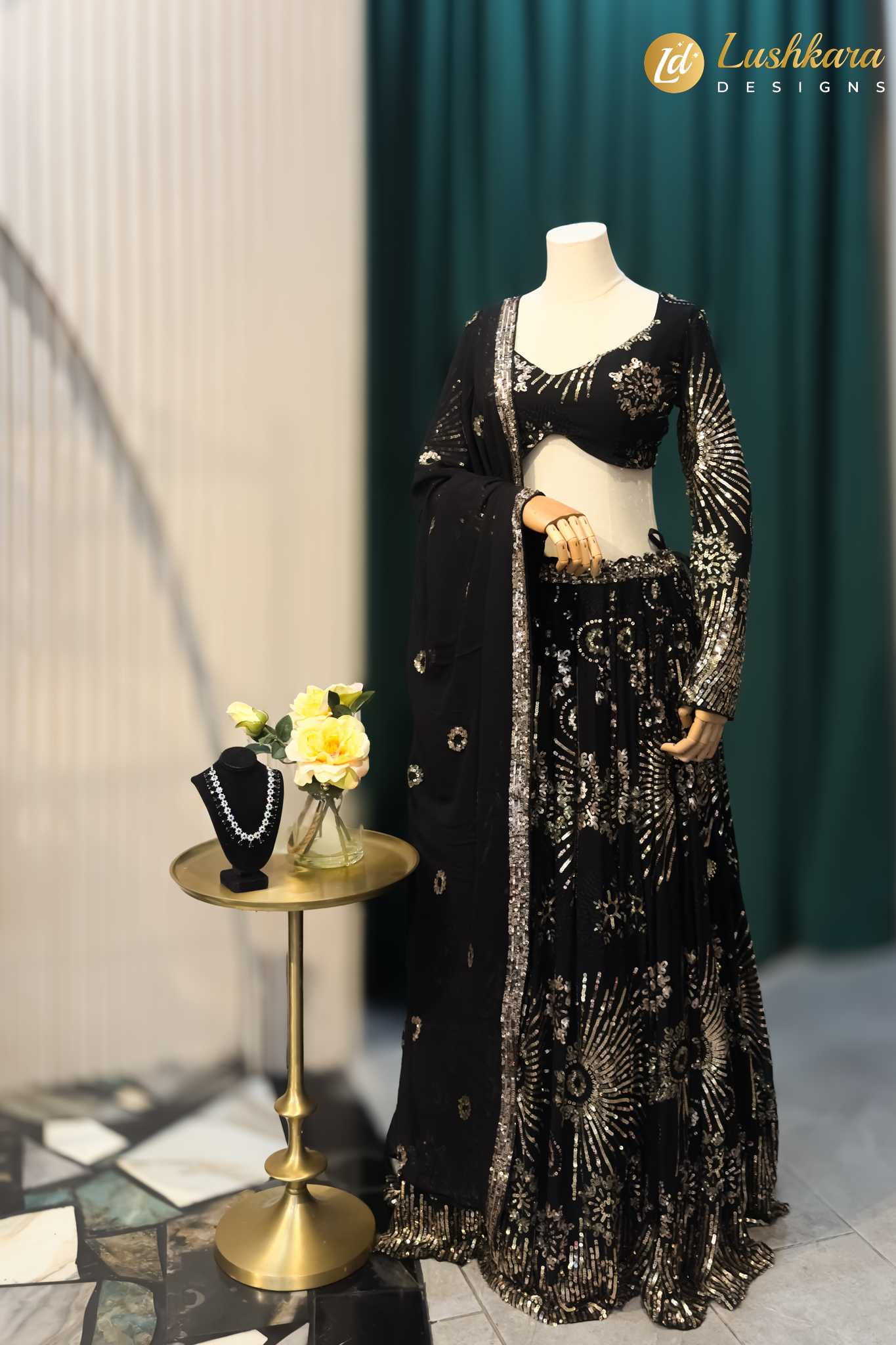 Lushkara Black Sequin Embroidered Lehenga Set