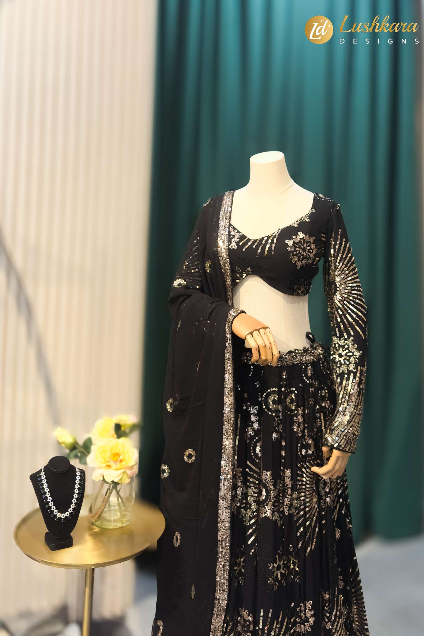 Lushkara Black Sequin Embroidered Lehenga Set