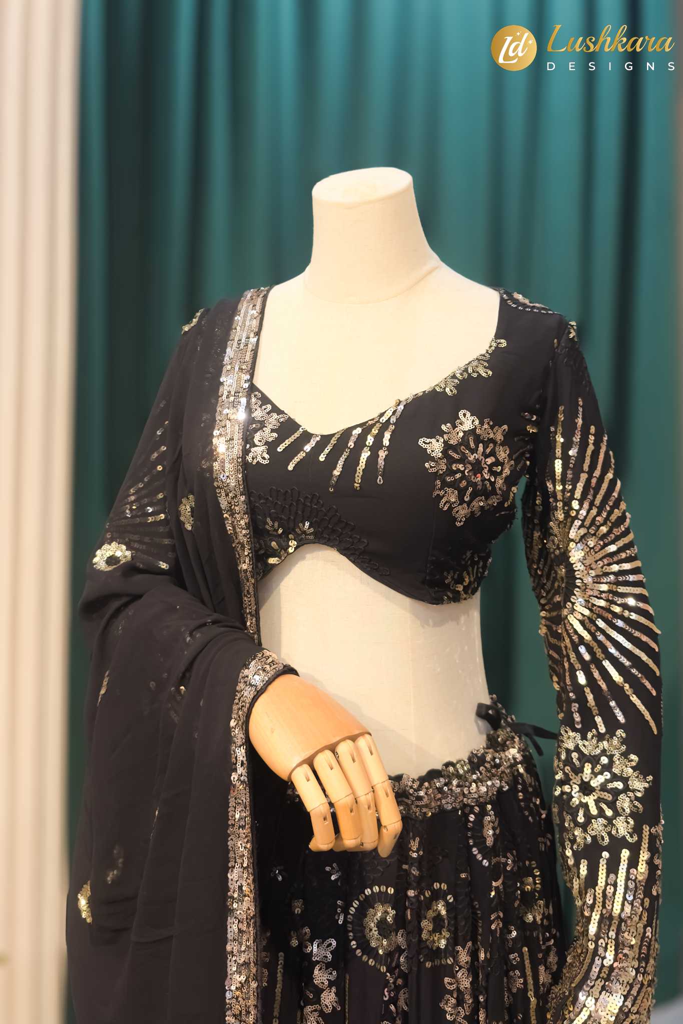 Lushkara Black Sequin Embroidered Lehenga Set