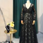 Lushkara Black Sequined Net Gown with Full Sleeves