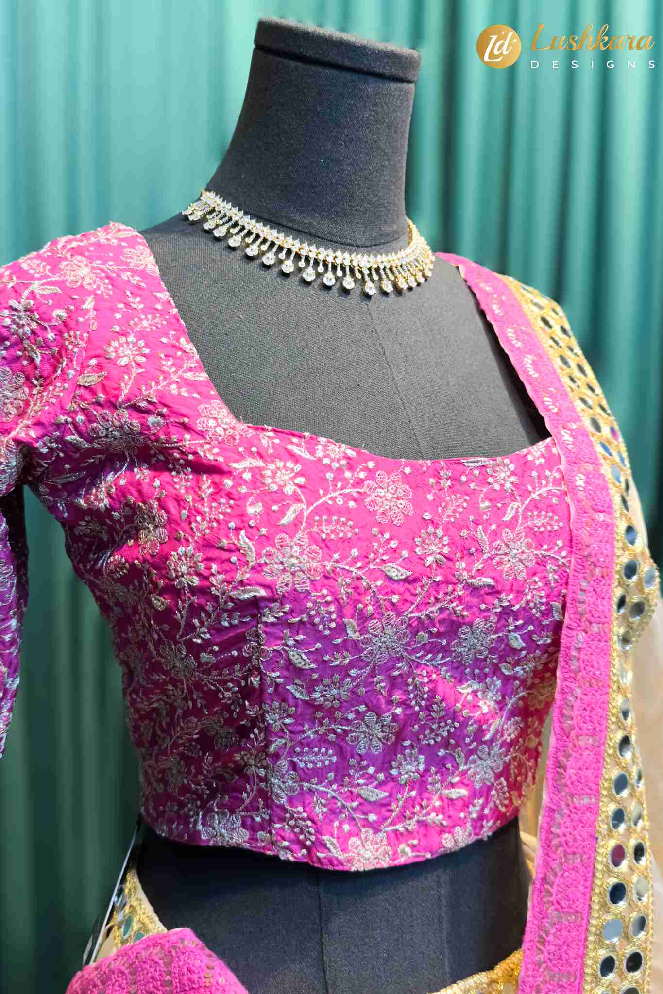 Lushkara Pink Mirror Work Lehenga with Sequin Blouse