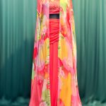 Lushkara Floral Cape And Drape Skirt Set