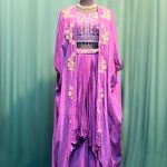 Lushkara Purple Embroidered Cape & Drape Skirt Set