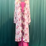 Lushkara Pink Floral Cape & Drape Skirt Set