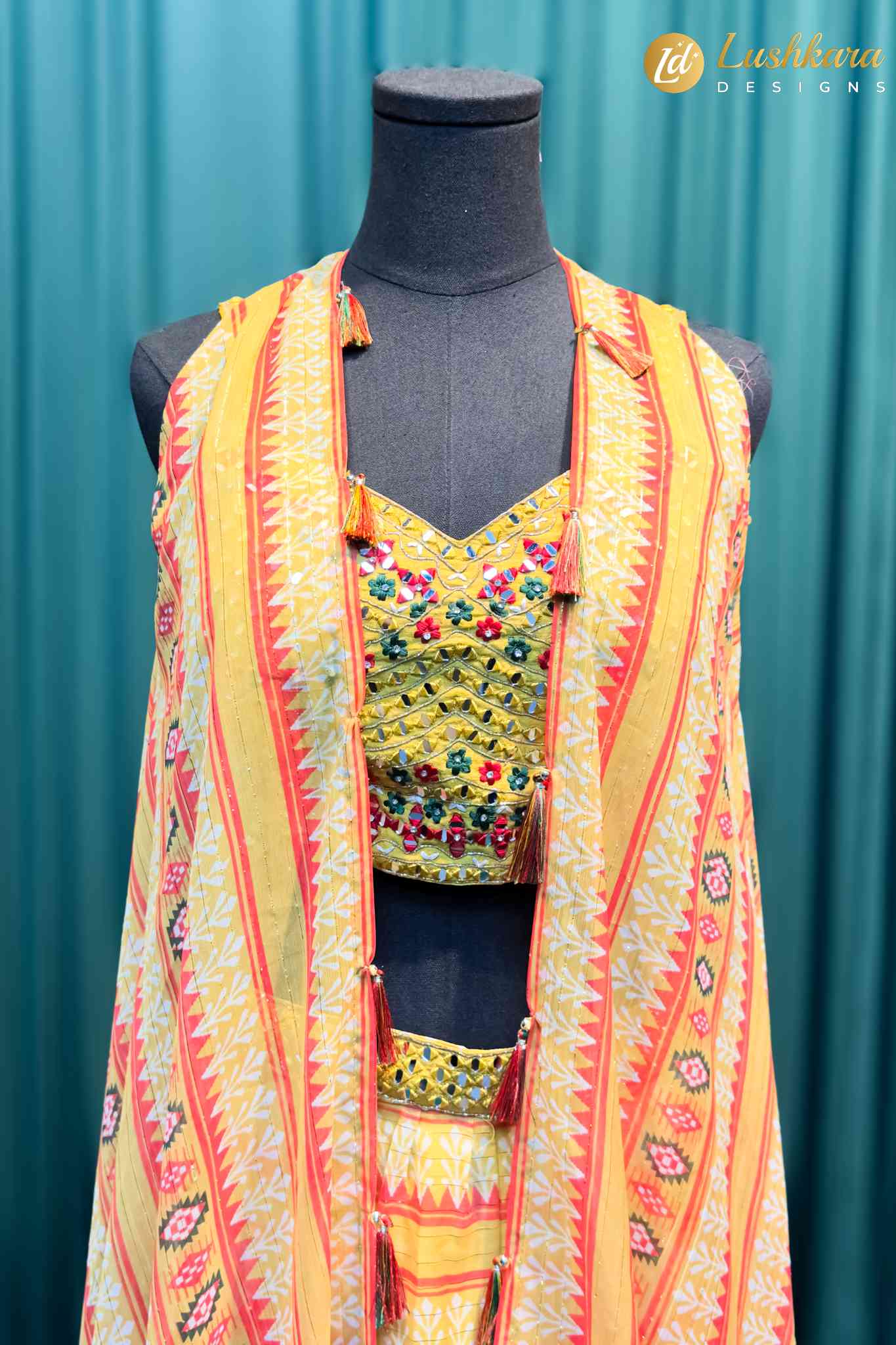 Lushkara Yellow Mirrorwork Cape & Palazzo Set