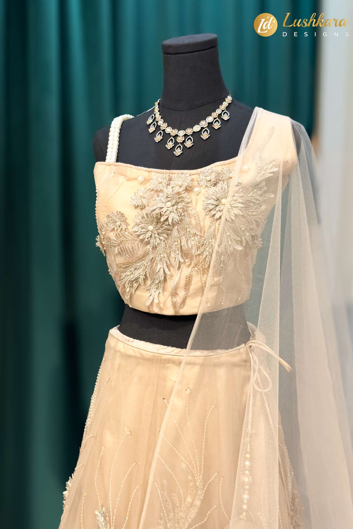 Lushkara Champagne Embroidered Lehenga Set