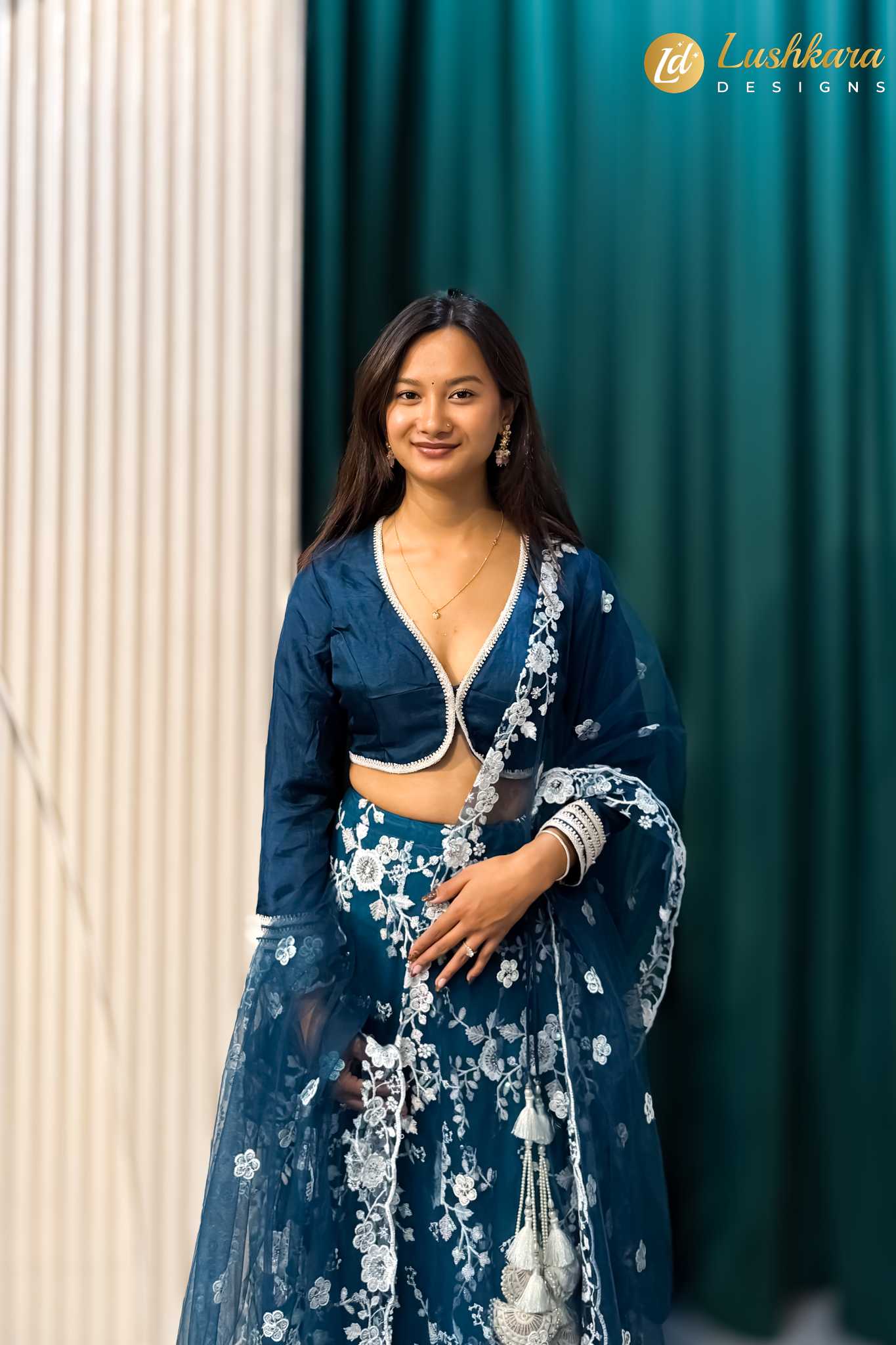 Lushkara Teal Blue Embroidered Lehenga with Dupatta