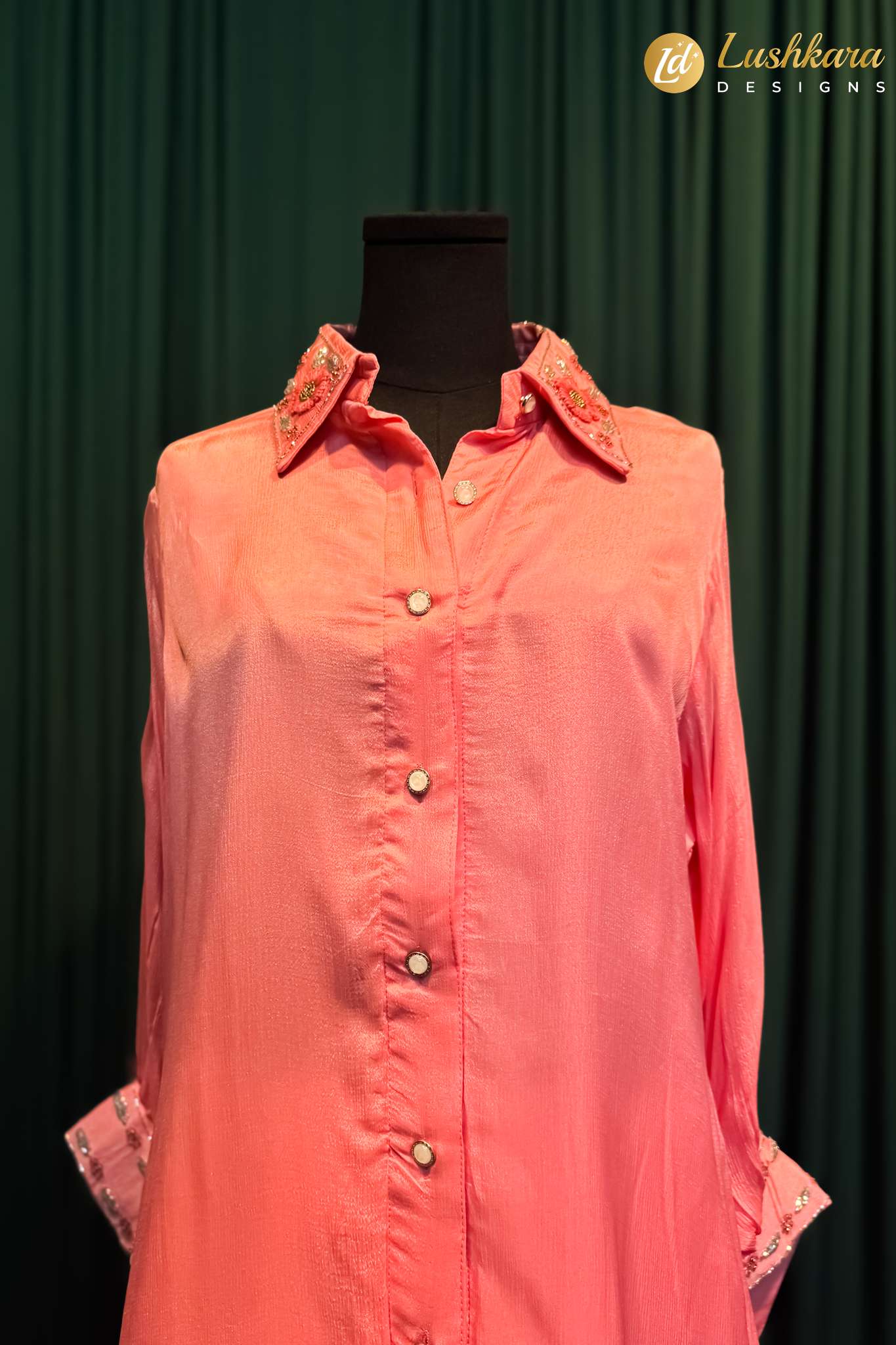 Lushkara Peach Embellished Long Shirt Kurti