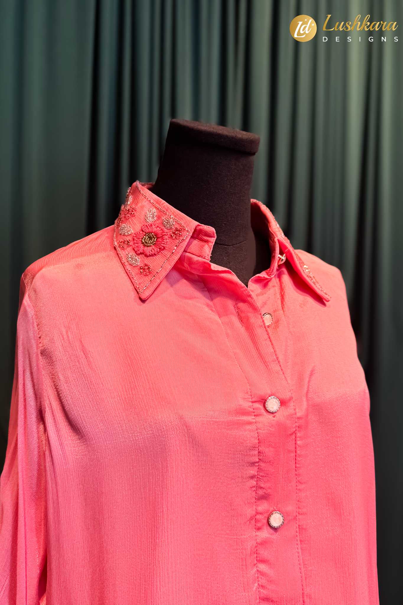 Lushkara Peach Embellished Long Shirt Kurti