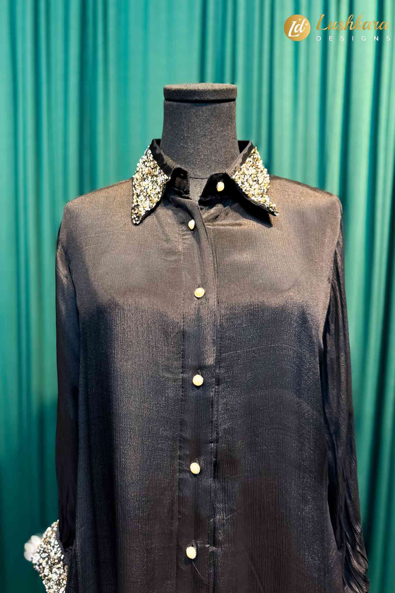 Lushkara Black Embellished Collar Shirt– Elegant Party Wear
